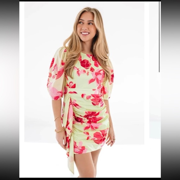 NWT J. Marie The Alara Puff Sleeve Ruched Dress 
size Medium - Picture 1 of 12